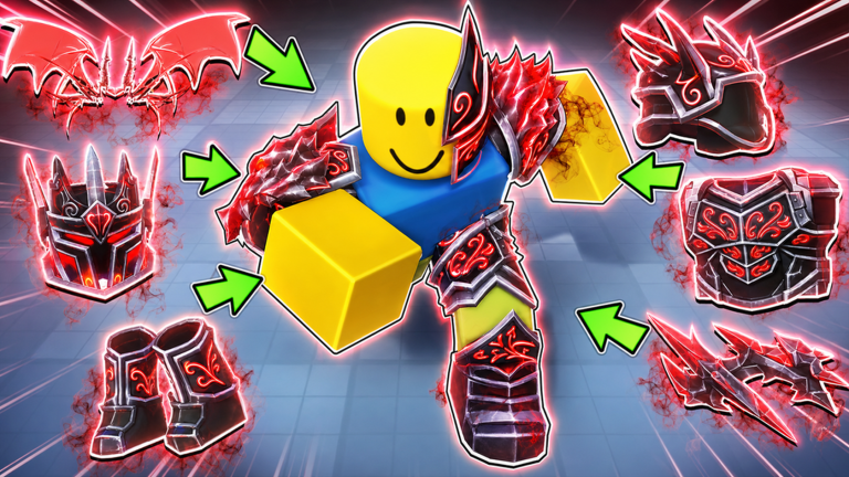 Iron Soul Dungeon character surrounded by upgraded armor and weapon pieces