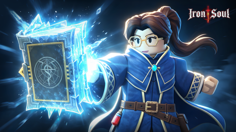Iron Soul Dungeon mage casting from a glowing rune book